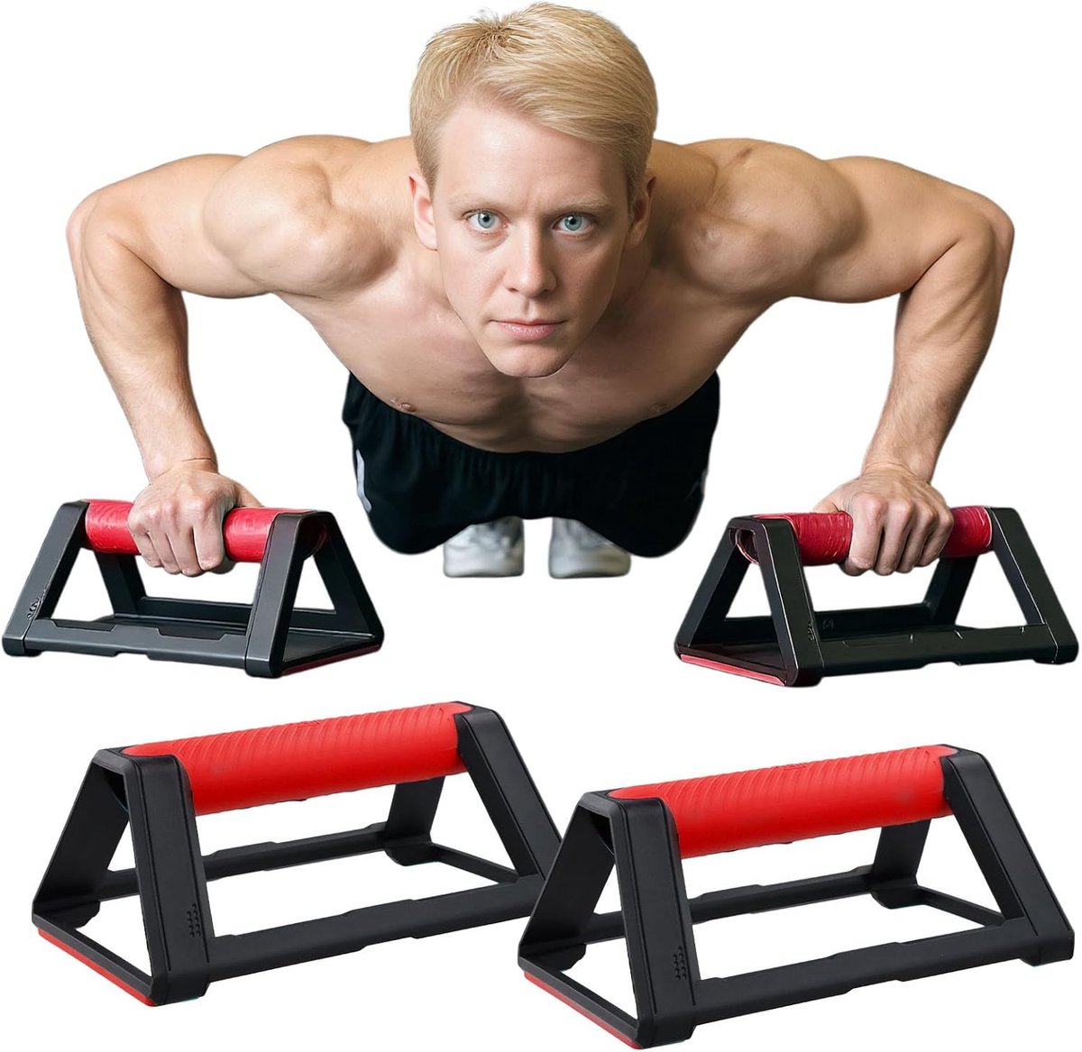 2 stuks push-upgrepen, handstand, handgrepen met siliconen handgreep, antislip basis, draagbaar, stapelbaar, draagvermogen 110 kg, push-upplank, parallettes, calisthenics-uitrusting, push-up-bars