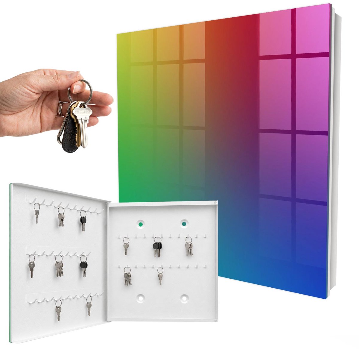 WallMuralia - Sleutelkast - 30x30x5 cm - met 50 haken - Kleurrijk Verloop Design Sleutelkastje - Groente Sleutelbox - Linksopenend - Wit interieur