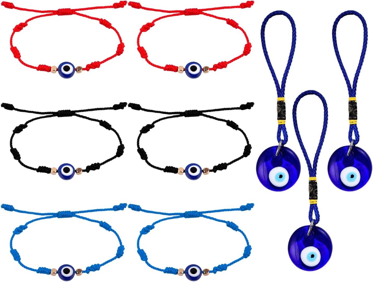 6 Blauwogige Hand Touwen En 3 Ornamenten Van Dezelfde Stijl, Turkse Oog Lucky Charm, Reizen Souvenirs, Vriendschap Geschenken.