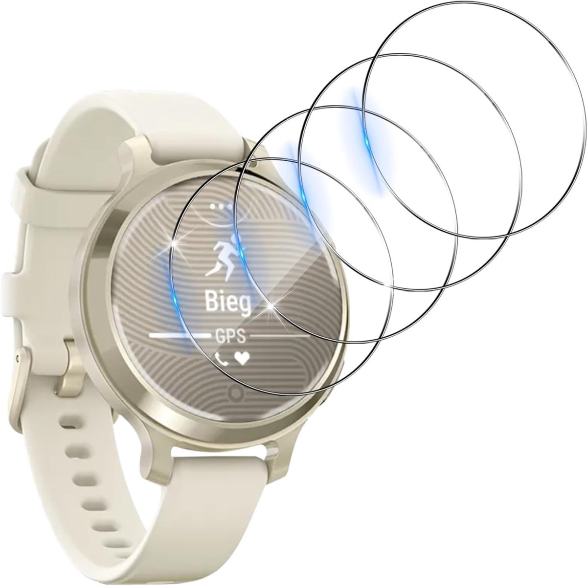 Displaybeschermfolie voor Garmin Lily 2 Active, 4 stuks, 2,5D displaybeschermfolie van gehard glas, volledige afdekking, krasbestendig, luchtbelvrij, HD-bescherming, transparant