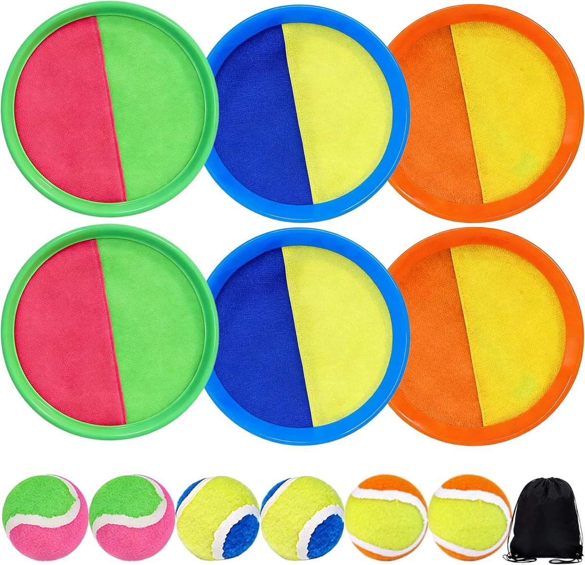 Gooi- en Vangbal Set, 6 Peddels, 6 Kleverige Ballen | Strandspellen voor Kinderen en Gezinnen, Gooi- en Vangbalspel Buitenspeelgoed, Verjaardagscadeaus voor Kinderen vanaf 3 Jaar