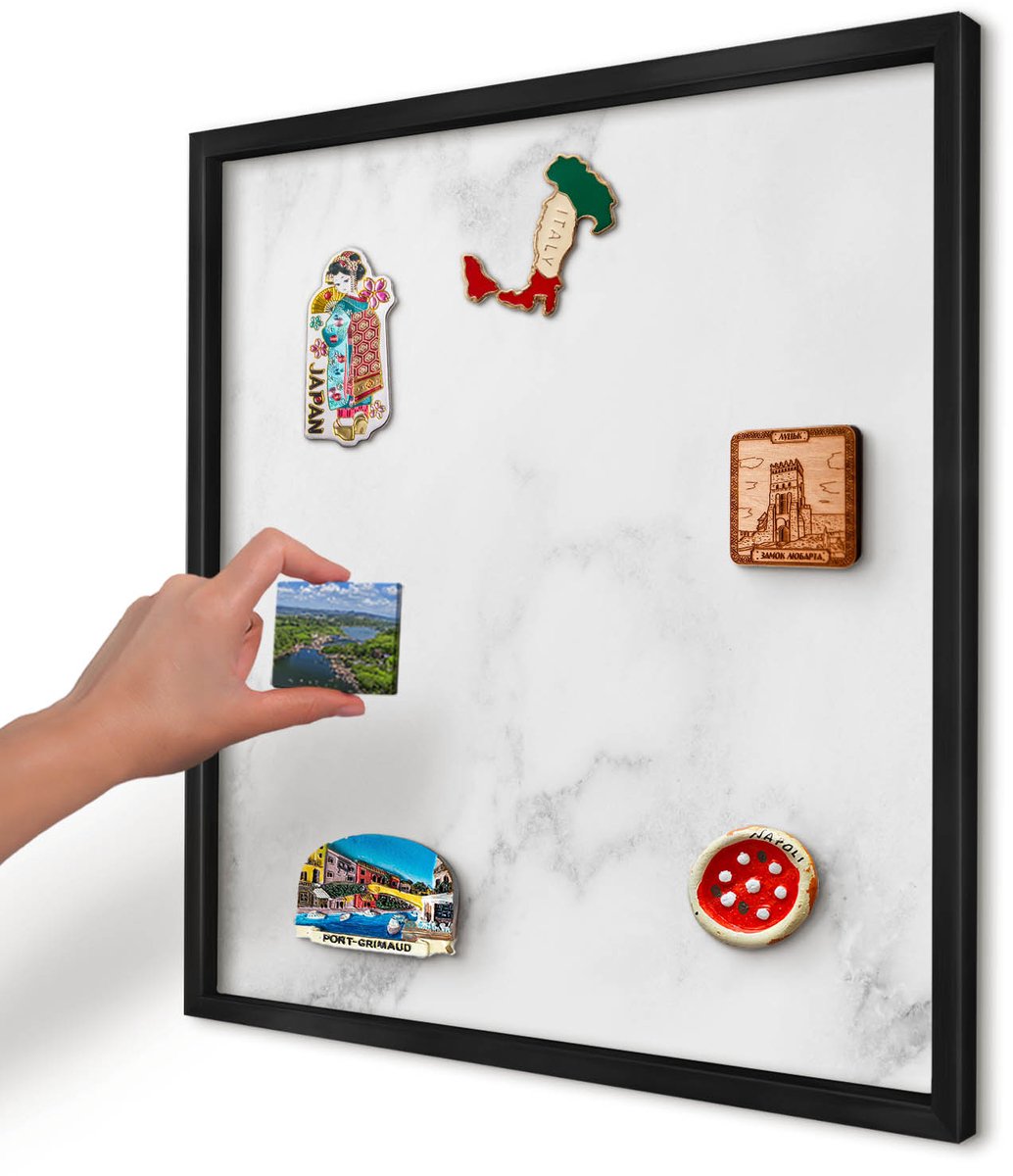 Artprintcave Wit Magneetbord mit Zwart Frame - 50x50 cm - Elegant Marmer Wandbord Magnetisch - Minimalist Memobord Keuken - Texturen