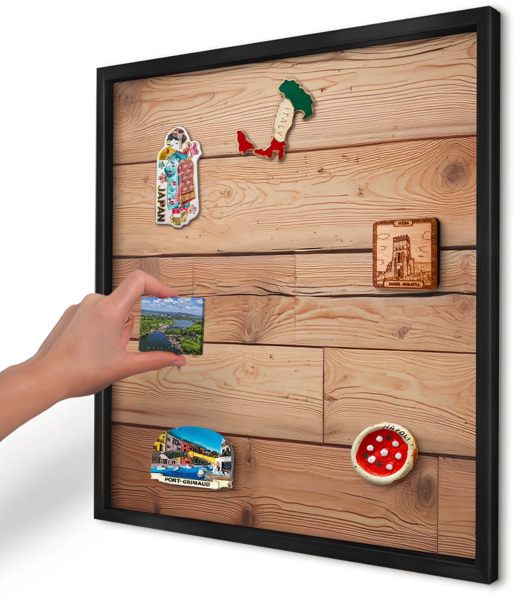 Artprintcave Bruin Magneetbord mit Zwart Frame - 50x50 cm - Houten Planken Magneetbord Voor Keuken - Rustiek Magnetische Organizer - Texturen