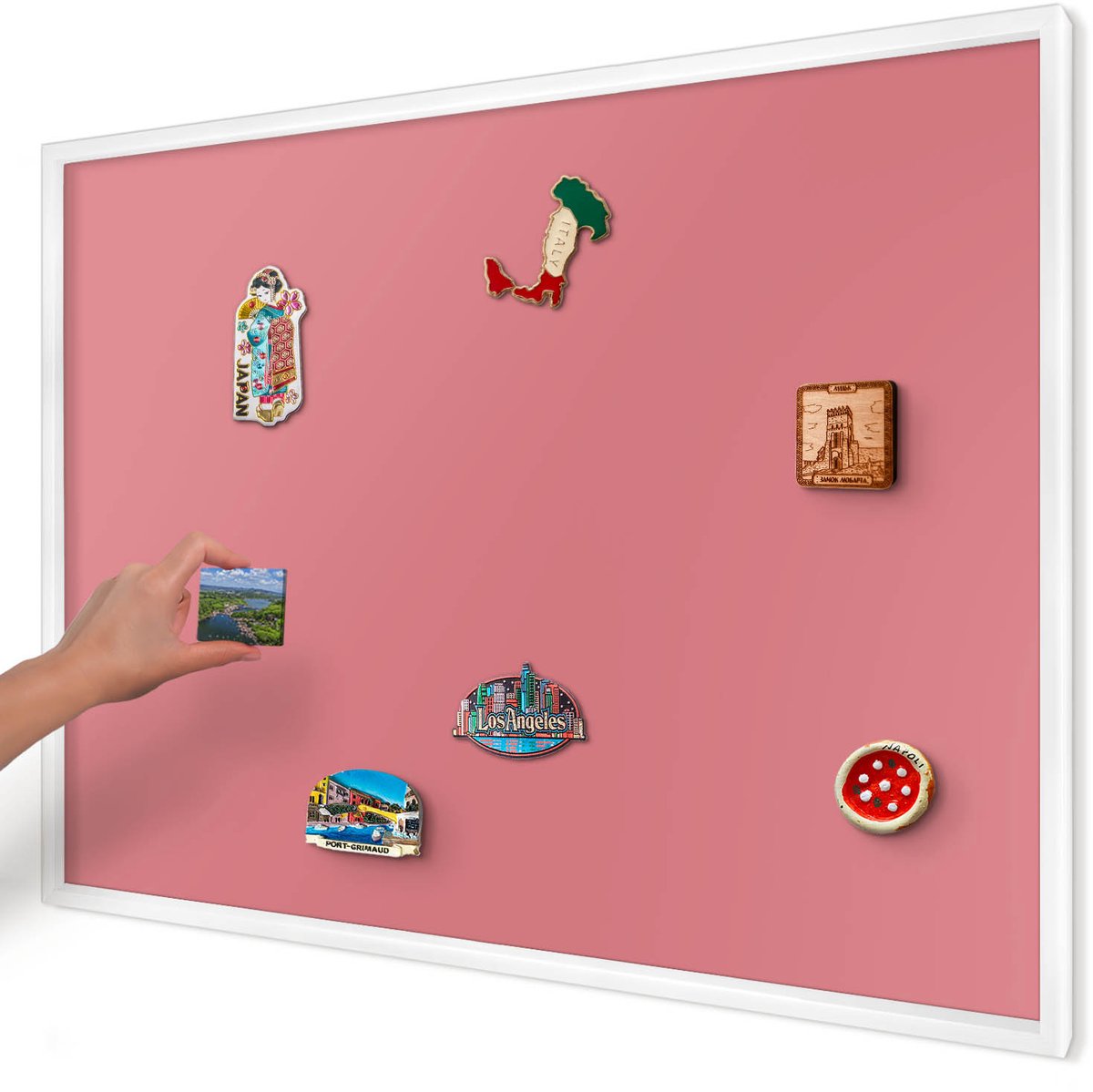 Artprintcave Roze Magneetbord mit Witte Lijst - 100x70 cm - Zalmkleur Magnetische Organizer - Minimalist Magnetisch Bord Voor Magneten - Achtergronden En Patronen