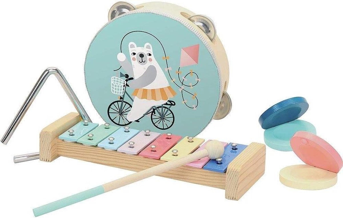 Kinder Muzie Set - Houten Instrumenten - Muzikaal Leren - Geïllustreerd Door Michelle Carlslund