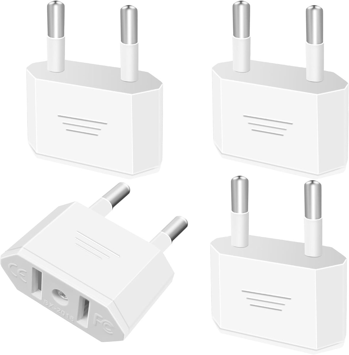 4 stuks reisadapters, US naar EU adapter, adapterstekker USA naar EU, VS naar 2-pins Duitsland/Europese stekker, EU-stekkeradapter voor apparaten met VS, wit