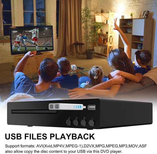 DVD-speler met HDMI-poort, Full HD 1080P DVD-speler voor TV met ondersteuning voor NTSC/PAL-systeem, geïntegreerde USB-poort, regiovrije Player compatibel met Smart TV/geluidssysteem — afbeelding 4