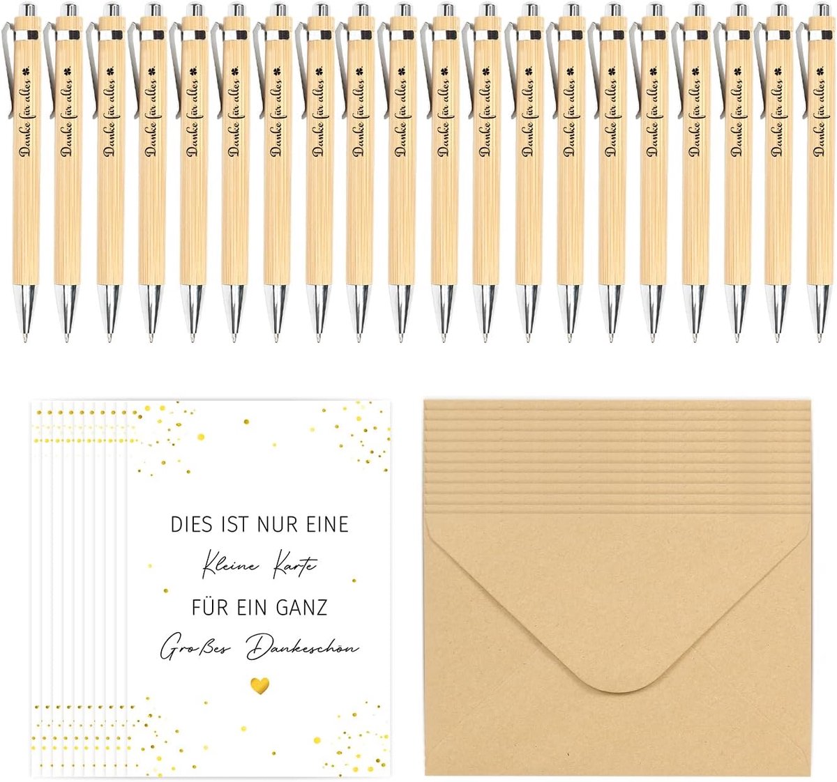 20 stuks Dankeschön-cadeaus, dank u voor alles balpennen, Dankeschön balpennen van hout met kaart en envelop, dank u cadeaus afscheidscadeau voor collega's, leraren, medewerkers'