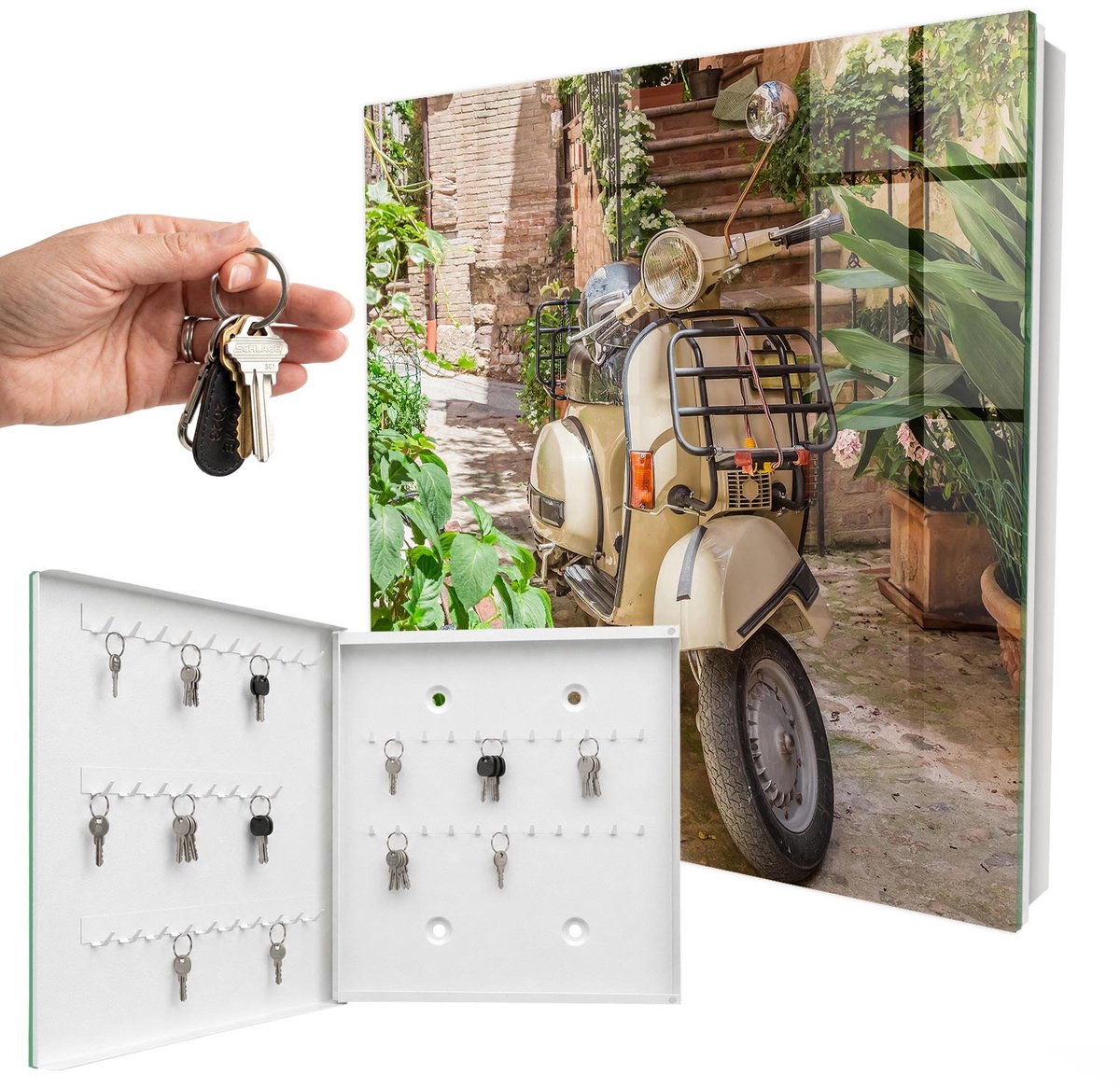 WallMuralia - Sleutelkast - 30x30x5 cm - met 50 haken - Italiaanse Sfeer Groot Sleutelkastje - Groente Sleutelbox - Linksopenend - Wit interieur