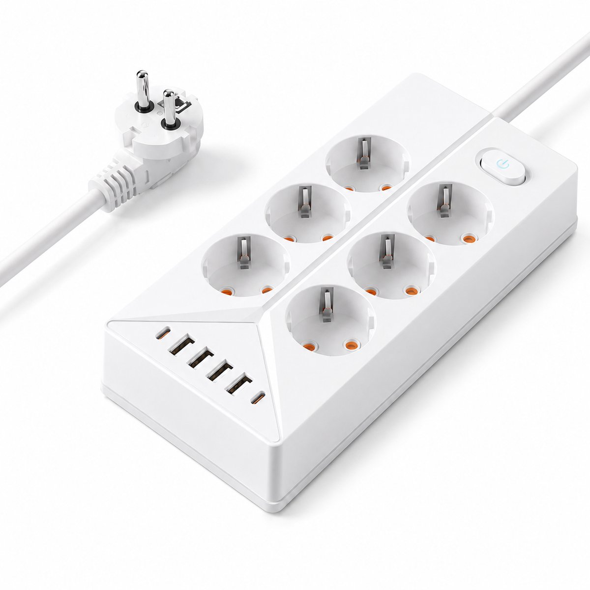 VHV - Stekkerdoos met USB-C - 6 Stopcontacten, 4 USB-poorten en 2 USB-C-poorten - 1,8 m Kabel - Met Schakelaar voor Thuis en Kantoor