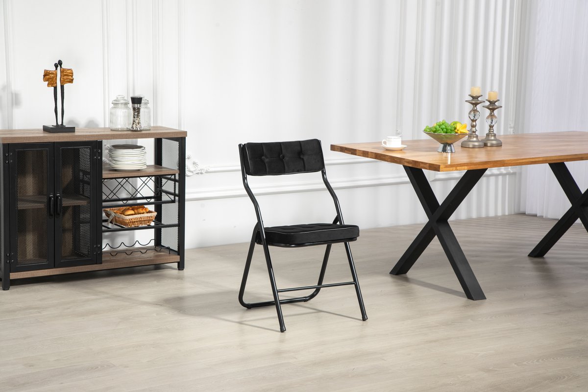 Clruro Klapstoelen 2 Stuks - 110° Rugleuning - tot 113 kg - Staal en Fluweel - Zwart