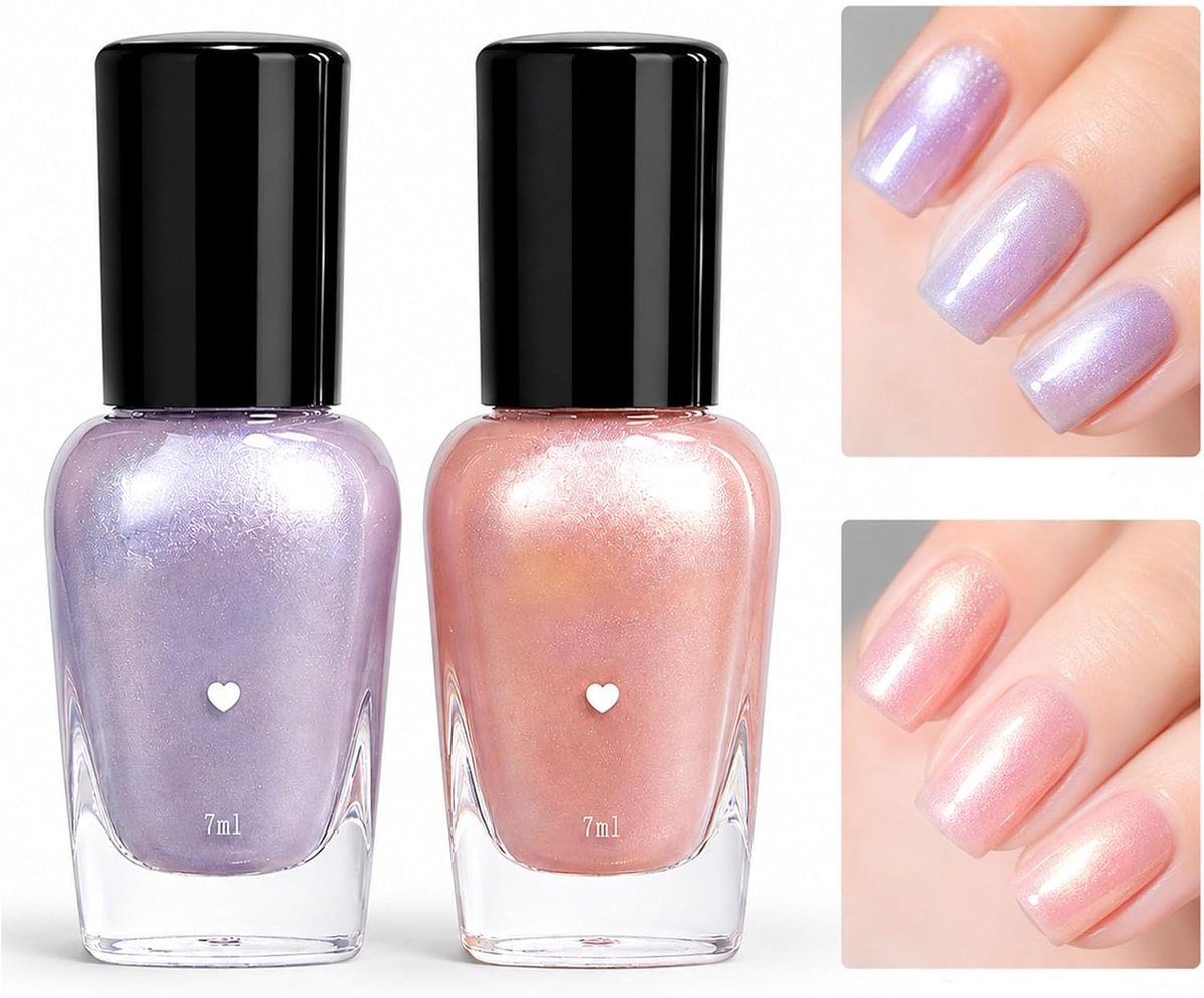 SnelShoppen - Glitter Nagellak Set 2 Stuks Sneldrogend en Langdurig Niet-Giftig Waterbasis Nagellak Zonder UV Lamp voor Meisjes en Vrouwen Manicure DI