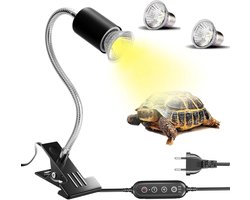 Verwarmingslamp voor Reptielen met Timer en 2 UVA UVB 50W Terrarium Lamp, 360° Draaibare Klem voor Schildpadden, Slangen en Hagedissen