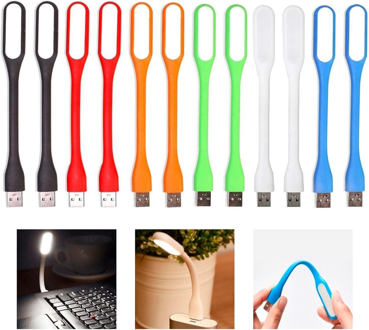 Flexibele USB LED Lamp voor Notebook en Computer, Mini USB Licht voor Toetsenbord, Ideaal voor Lezen en Werken, 12 Stuks