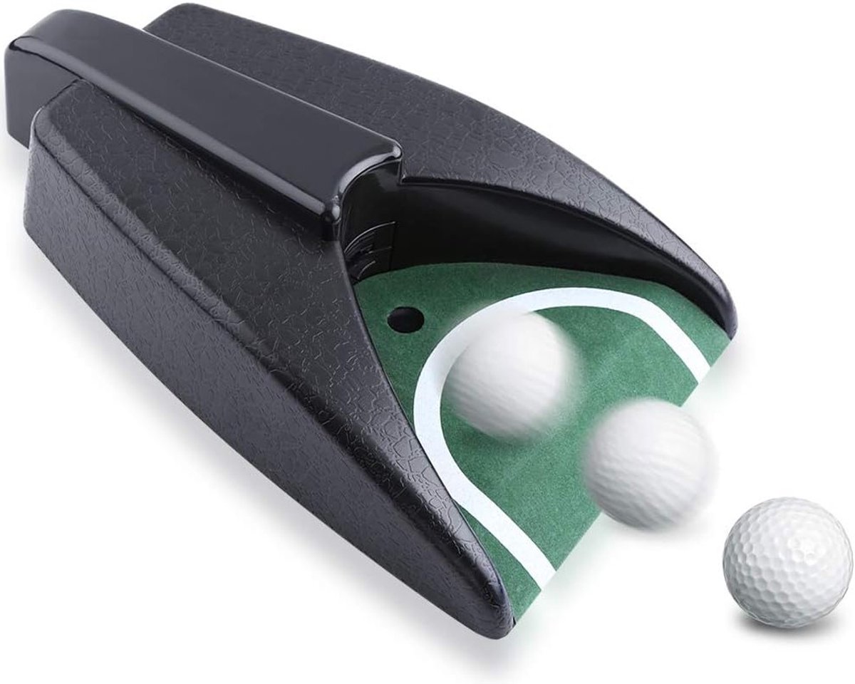 Putting unit met automatische balretour, golfputter, putting cup en golfaccessoires, 31x17x