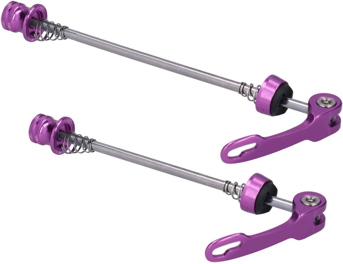 Aluminium Quick Release Wielnaven voor Race- en Mountainbikes - Voor- en Achterste Skewers in Paars, Lichtgewicht en Duurzaam