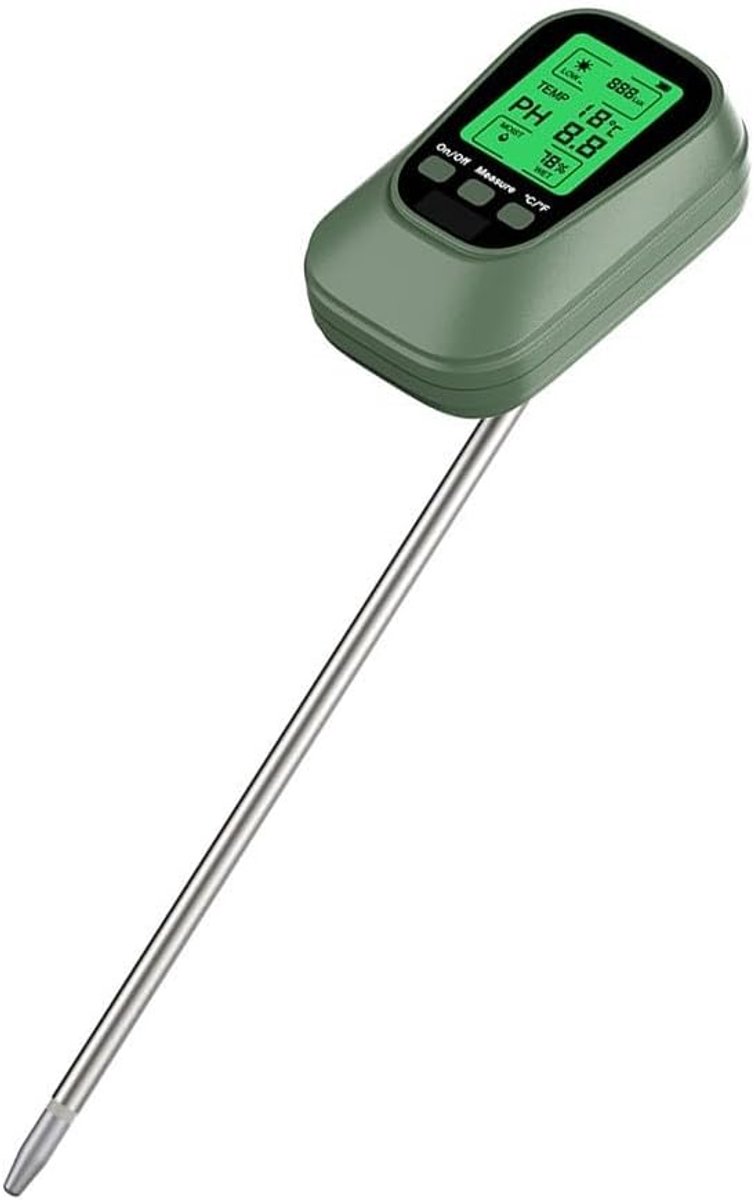 4-in-1 Bodemmeter - pH meter - Planten Groei - Verlicht LED Display - 23 cm sonde - Zwart
