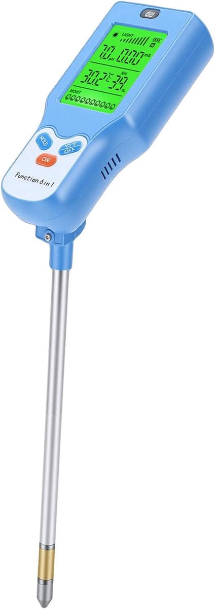 Bodemmeter Tester - Plantenmeter Vochtigheid - Plantenverzorging Optimaliseren - 6-in-1 Functies - 29.5 cm Lengte - Blauw