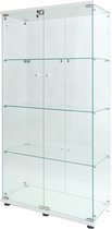 Glazen vitrinekast met LED-verlichting – Vitrinekast met 2 deuren en slot – 4 planken display kast van gehard glas – wit vitrinekast voor woonkamer en kantoor