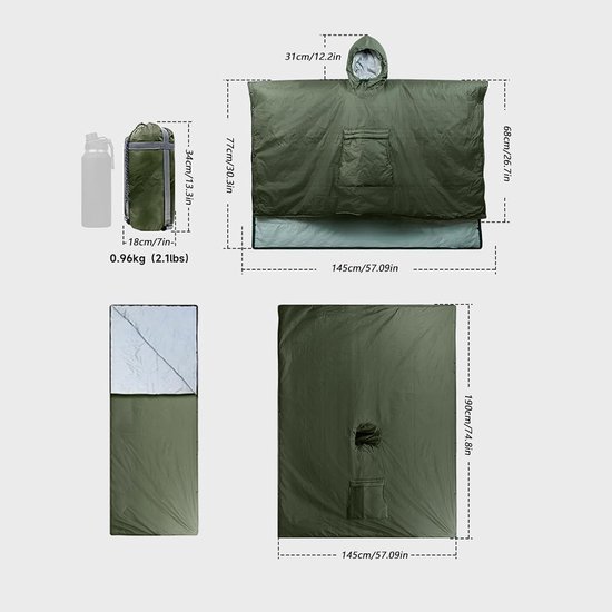 Draagbare Slaapzak - Poncho Deken - Outdoor Avontuur - Waterdicht & Winddicht - 190 x 70 cm - Uniek — afbeelding 2