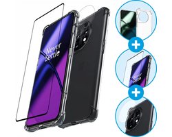 OnePlus 11 Hoesje Schokbestendig Transparant + 9H Tempered Glass Screen Protector + Camera Protector Clear