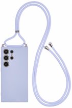 Hoesje met Koord Geschikt voor Samsung Galaxy S24 Ultra - Back Cover met Camera Bescherming - Ideaal voor Festival/Vakantie - Flexibel TPU - Smartphone Ketting - Lichtpaars