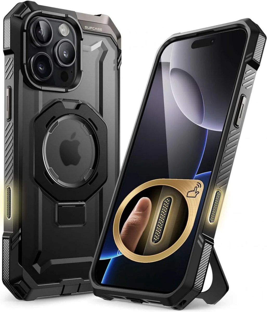 SUPCASE Hoesje Geschikt voor Apple iPhone 16 Pro Max | Unicorn Beetle Grip | Compatibel met MagSafe / Qi2 | Magnetische Back Cover | Militaire Standaard | Kickstand | Zwart