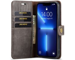 DG Ming iPhone 14 Pro Hoesje 2-in-1 Book Case en Back Cover Grijs