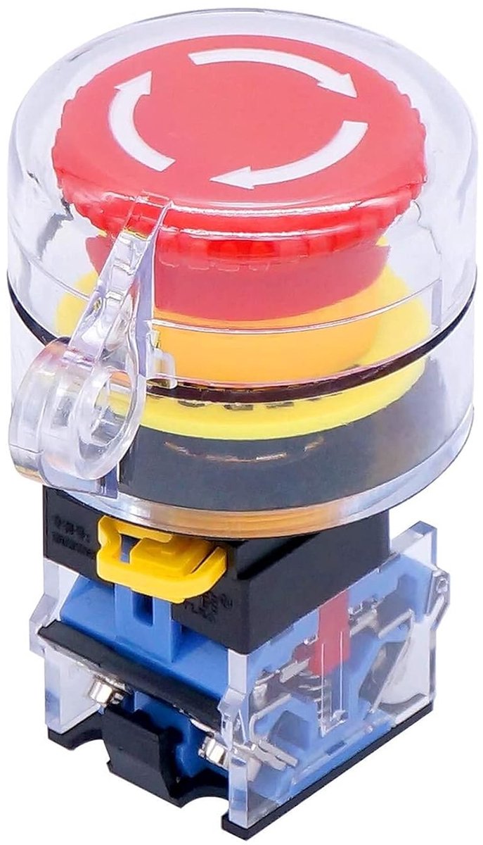 Noodstop Drukknop - Veiligheidsschakelaar - Machine Bedienen - Met Beschermkap - 22mm Montagegat - Rood