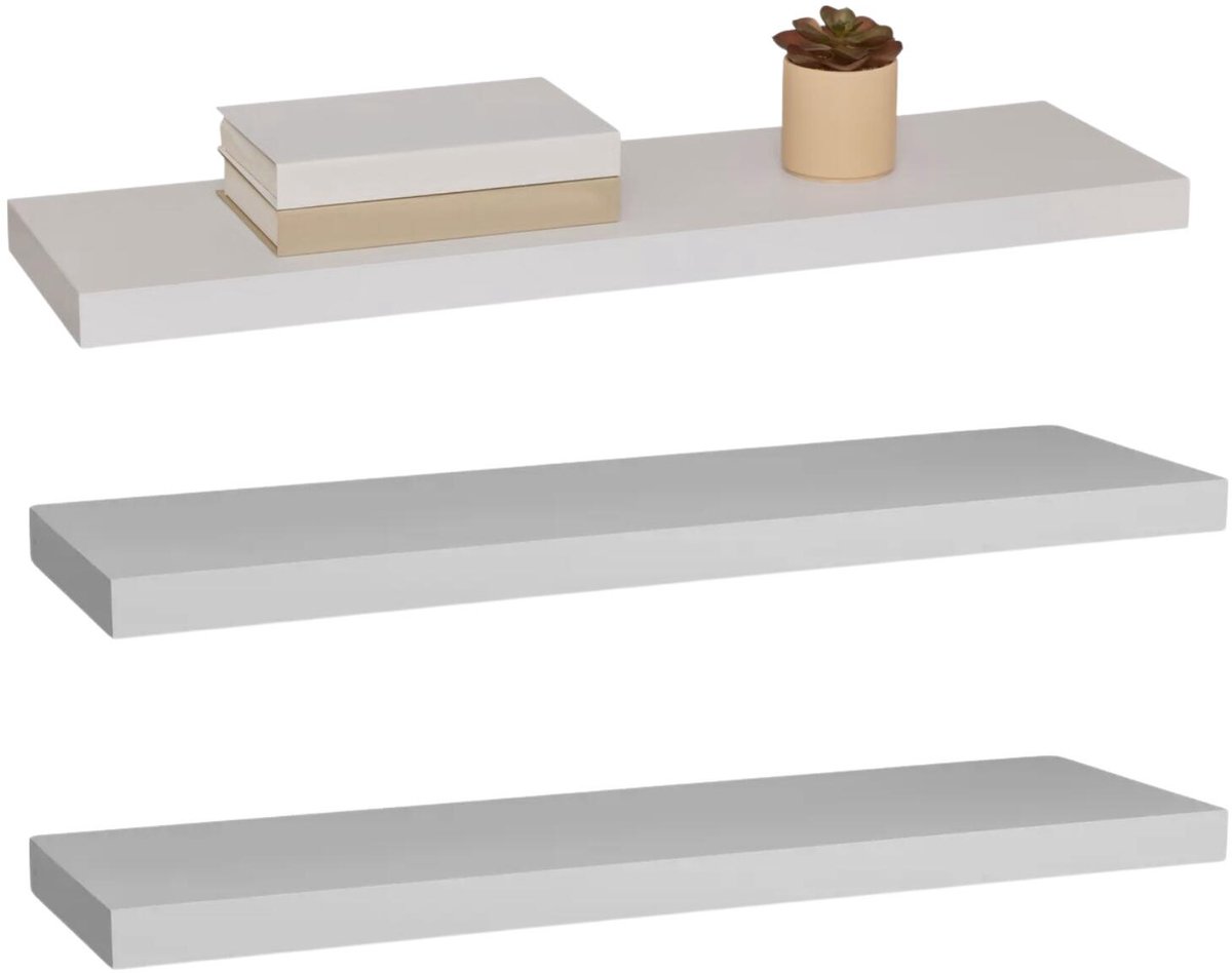 5Five® 5five Zwevende wandplank Bassline - 3x - wit - 80 cm - hout/MDF - boekenplank - muurplank - opbergplank - hangplank