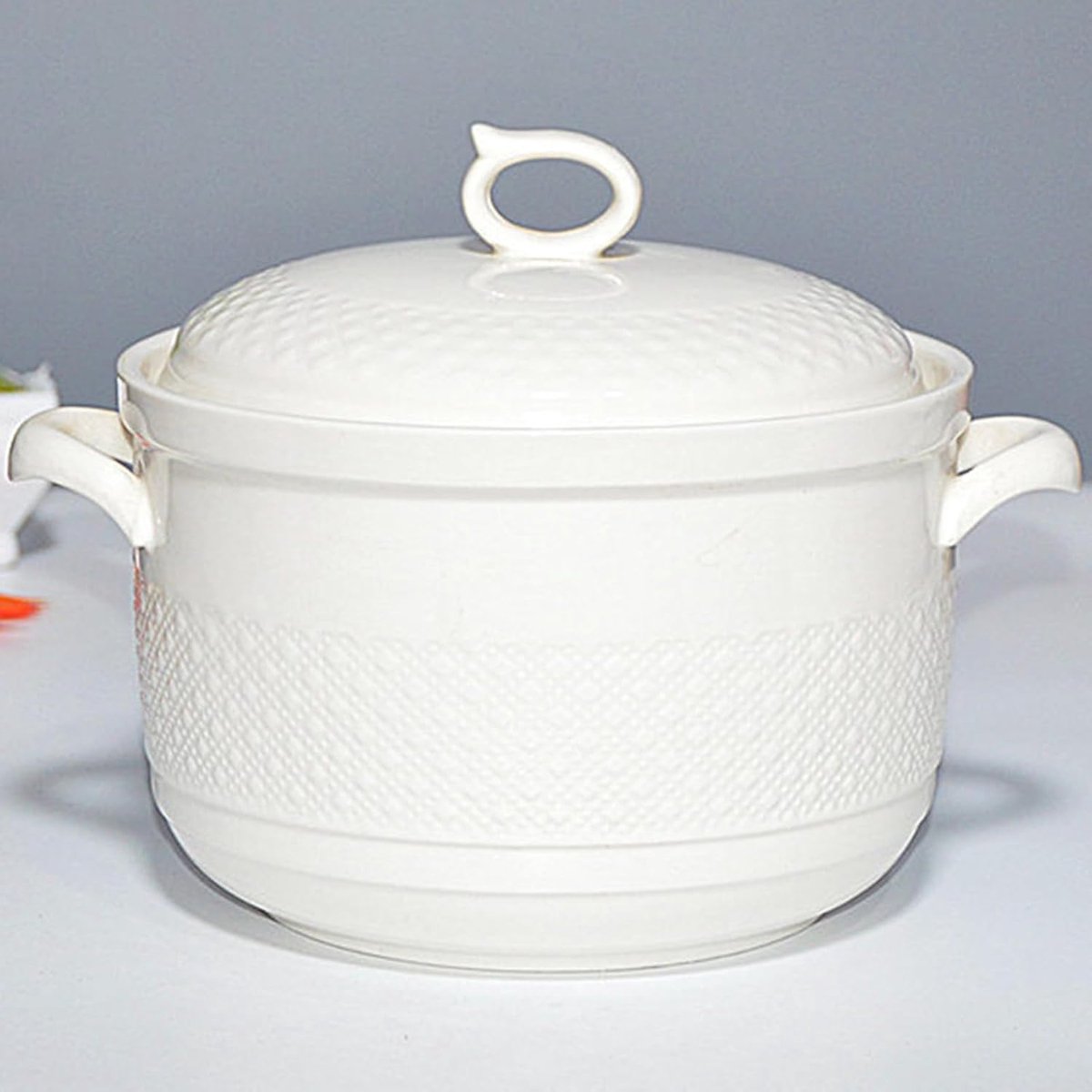 Stoofpan met Deksel - Soeppan Terrine - Koken en Serveren - Keramiek van Hoge Temperatuur - 1.4 Quarts - Wit