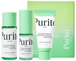 Purito - Wonder Releaf Centella Mini Kit Unscented - toner (30 ml), serum (15 ml) en crème (15 ml)