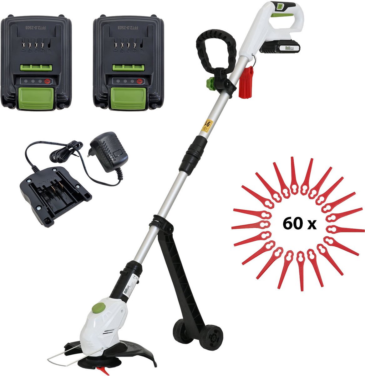 TRUTZHOLM Accu Grastrimmer 20V met 2x 2Ah Batterij & Lader - 26cm Snoerloze Kantensnijder Set - Ultra-Licht Incl 60x Messen