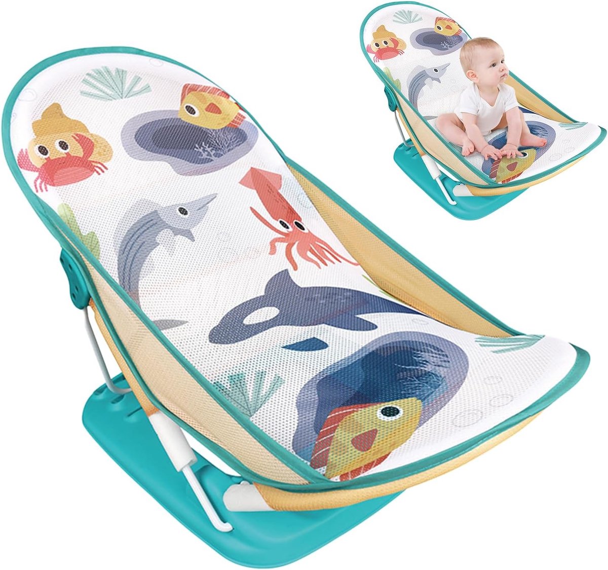 Opvouwbaar babybadje - Draagbaar badzitje - Baby badderen - Ruimtebesparend ontwerp - 60 x 33 x 35 cm - Meerkleurig