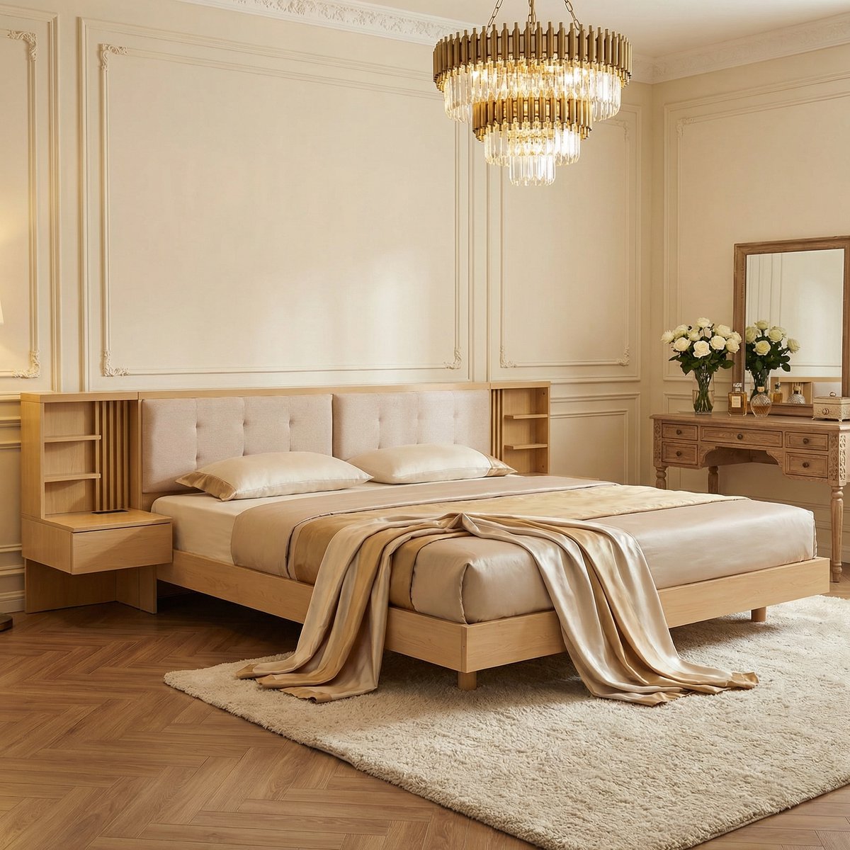 COVREO tweepersoons bed 180x200 cm - met opbergbedhoofd, lades, planken en USB