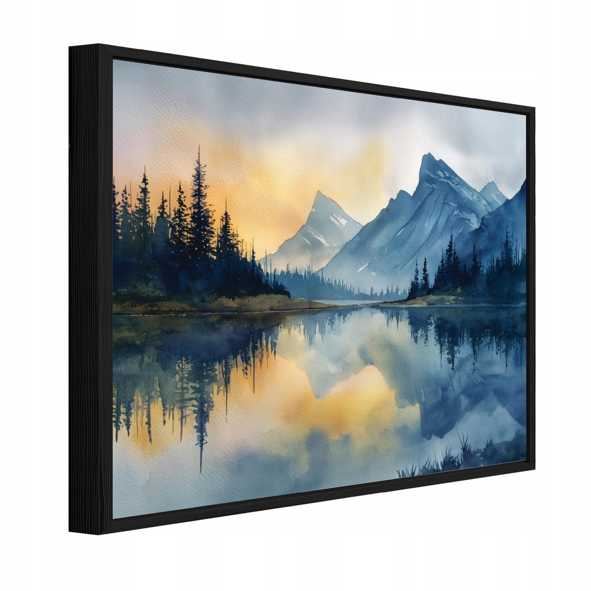 WALLARENA Schilderij op canvas in zwarte lijst - 120x80 cm - berglandschap natuur - wanddecoratie woonkamer en slaapkamer Veelkleurig