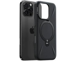TORRAS Ostand Q Pro Silicone - Hoesje Geschikt voor Apple iPhone 16 Pro Max - Compatibel met MagSafe - 360° Draaibare Magnetische Standaard - Back Cover Kickstand Ring - Zwart