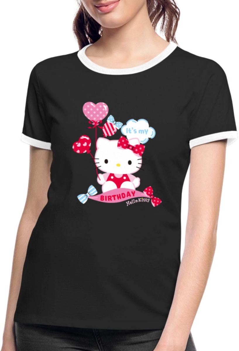 Hello Kitty Met Ballonnen Jarig Ontwerp Vrouwen Contrast Shirt