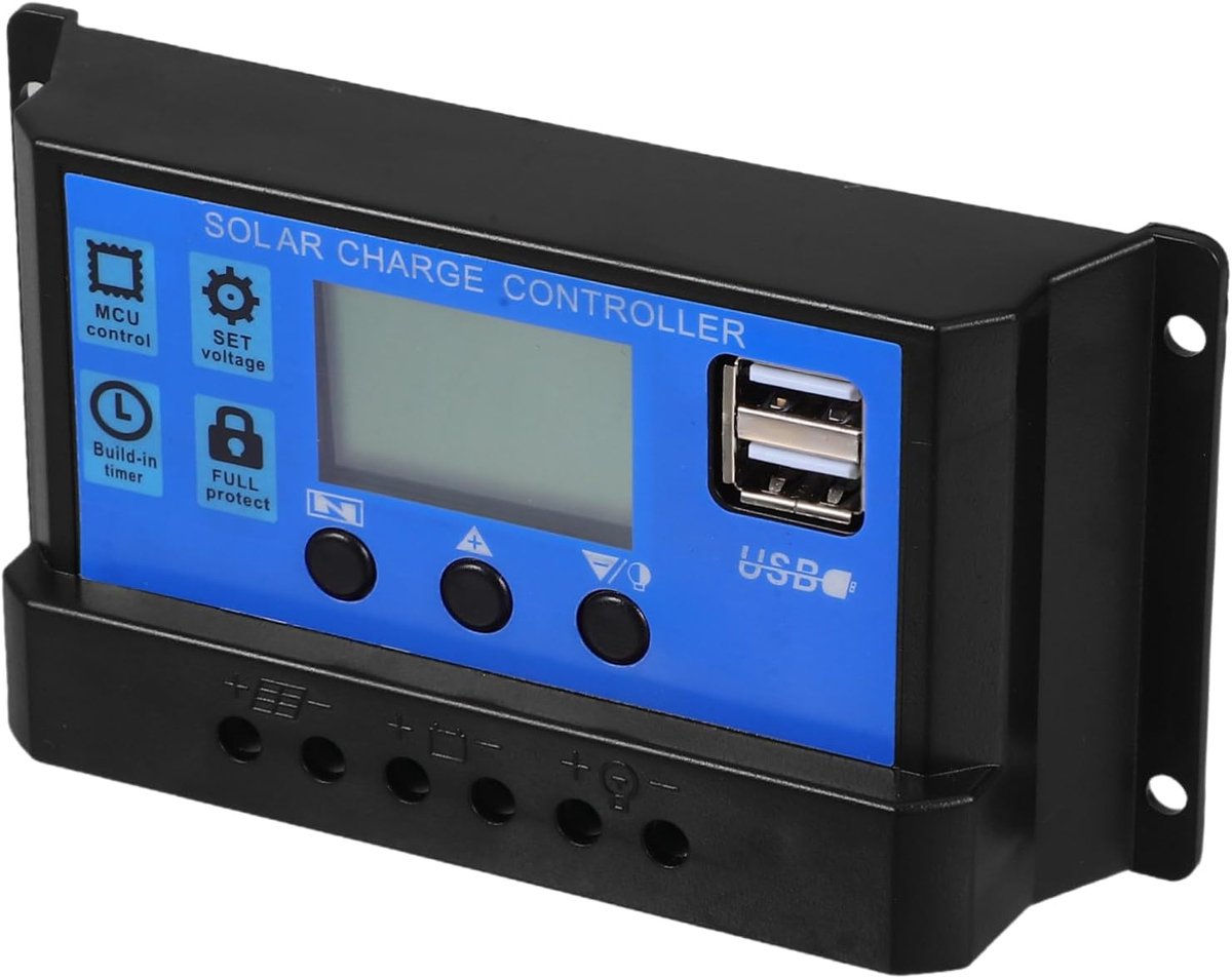 Zonne Laadregelaar - Energie Regulator - Zonne Energie - Dubbele USB Uitgang - 13.2cm - Blauw