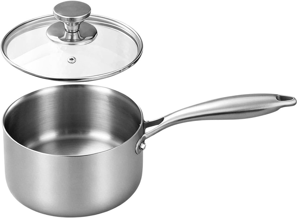 Kleine Sauspan - Kookpan Deksel - Sauzen Bereiden - Druppelvrije Schenktuiten - 16 cm - Zilver