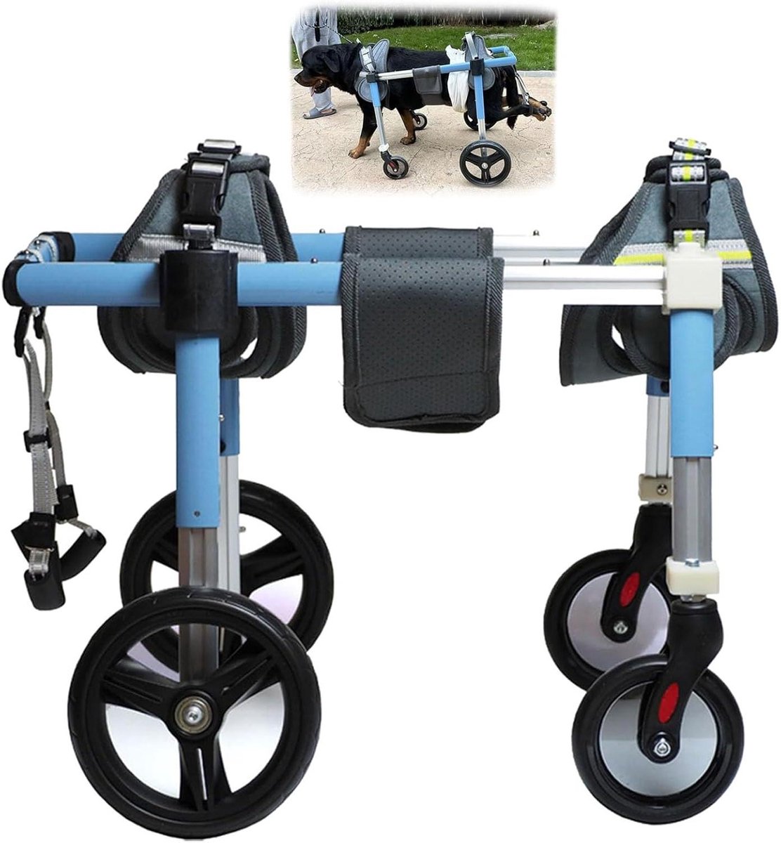 Hondenrolstoel met 4 Wielen - Hondenbuggy Mobiliteitshulp - Huisdier Revalidatie - Verstelbaar Lichtgewicht Frame - Maat XL - Zilver