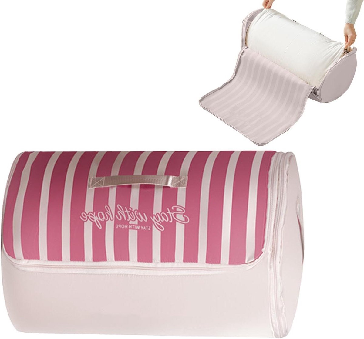 Dekbed Opbergtas - Beddengoed Tas - Ruimte Besparen - Compressie Rol Systeem - Maat M - Roze