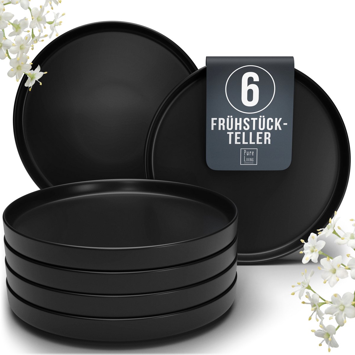 Pure Living Schwarz dessertborden set van 6 – Ø 20 cm – aardewerk – urban design – Manhattan