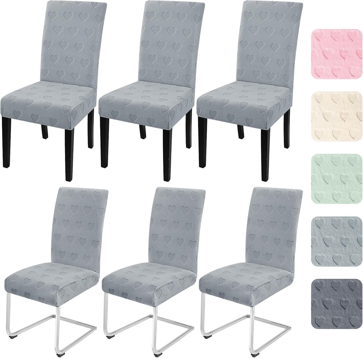 Stoelhoezen, set van 6, stretch jacquard stoelhoes, lichtgrijs | Elastische stoelhoezen, schommelstoel, universeel, laagpolig, afneembaar, wasbaar, voor keuken, hotel