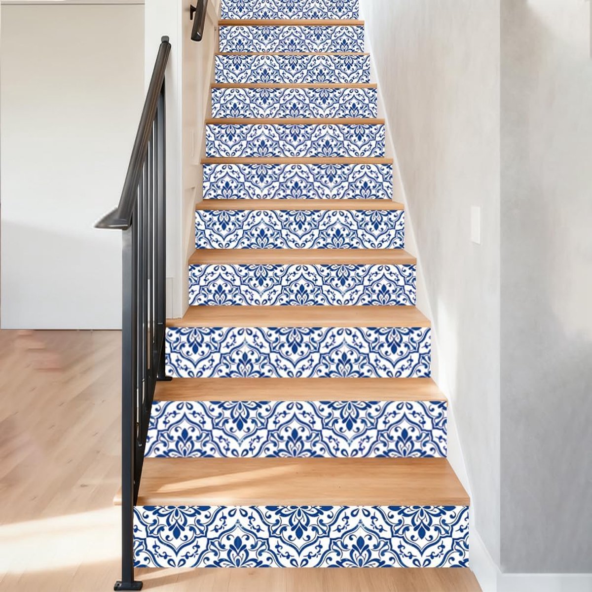 Thema trapstickers 15 stuks blauwe rechthoek gladde trapstootbord stickers 100 x 18 cm waterbestendig PVC kunststof trap decor voor treden keuken woonkamer woondecoratie