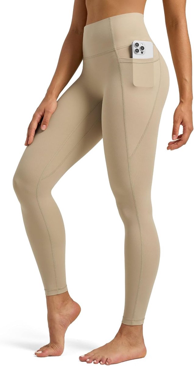 Sportlegging voor dames, sportbroek met zakken, yogabroek, gym, leggings, ondoorzichtig, hoge taille, lange loopbroek, workout, 64 cm/71 cm