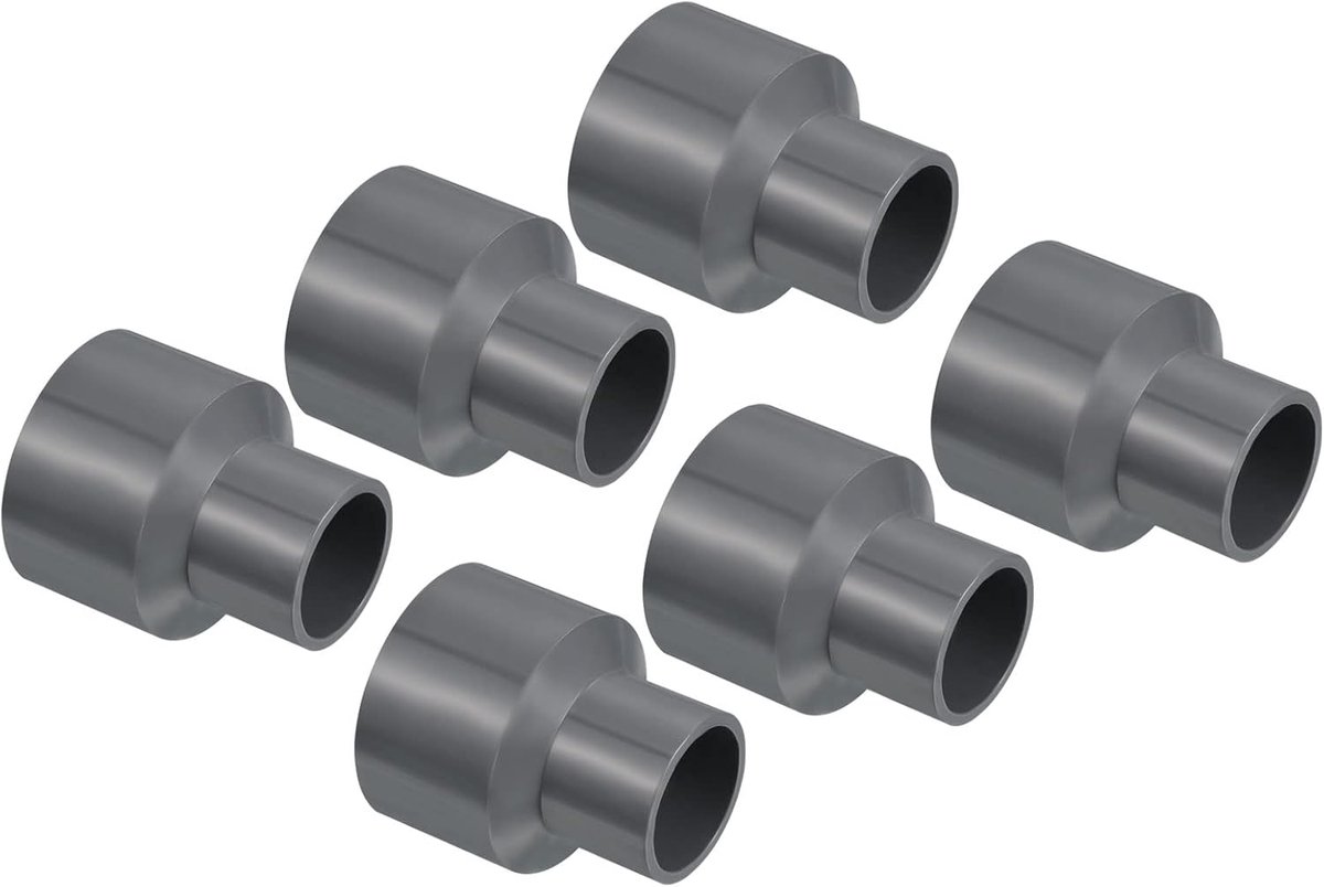 PVC Reducer Pijpfitting 40x25mm, 6 Pack Rechte Koppeling Adapter Connector, Grijs