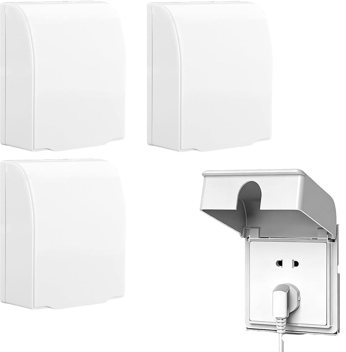 3 stuks schakelaarstekker, waterdichte doos, transparante waterdichte stekkerdoos, geschikt voor badkamerstopcontacten, om te voorkomen dat spatten in het stopcontact spatten (wit)