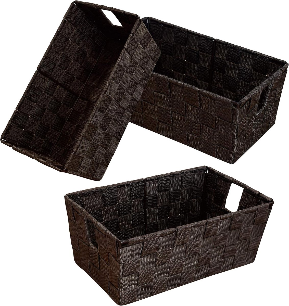 Homyfort Geweven kleine plank opslag draagtas, kubus organizer met ingebouwde handgrepen voor slaapkamer, kantoor, kast, kleding, kinderkamer, kinderkamer 3 stuks (bruin)