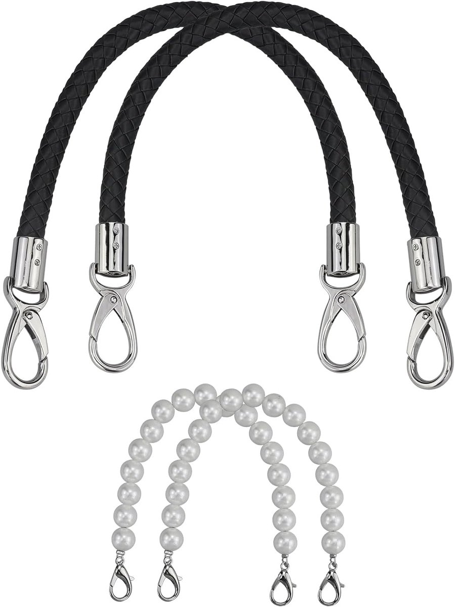2 stuks 40 cm tasgrepen, lederen handgrepen voor tassen, handtassenriem, vervangende handgreep, tasbeugel, schouderriem, handtasvervangingsgreep, met 2 parelkettingen